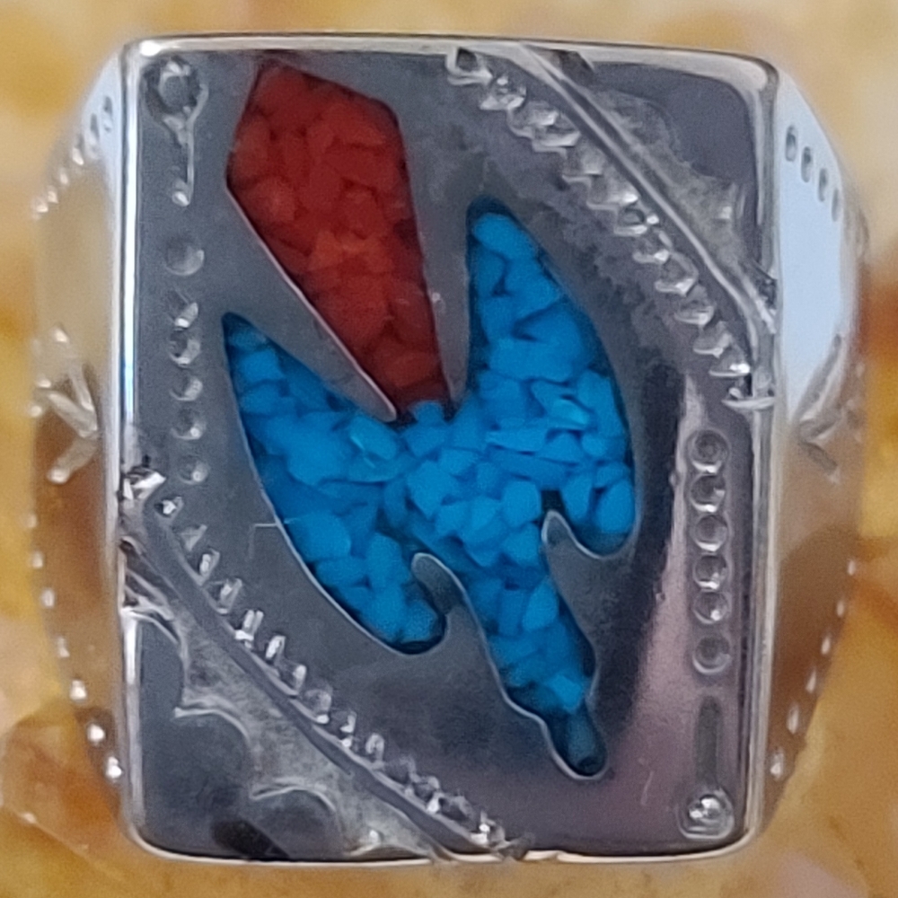 *Vintage "NA" Turq.,Coral Inlay Silver Ring